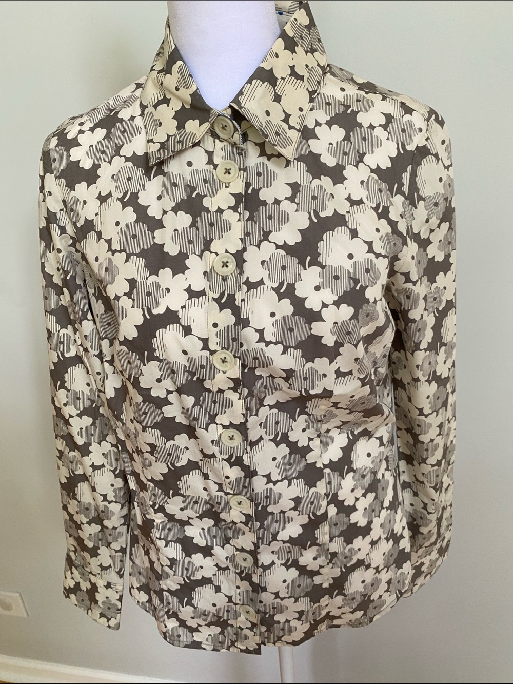 Boden Cream and Brown Floral Button-Down Shirt